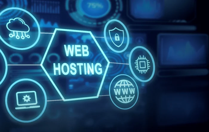 Iconos tecnológicos sobre alojamiento web