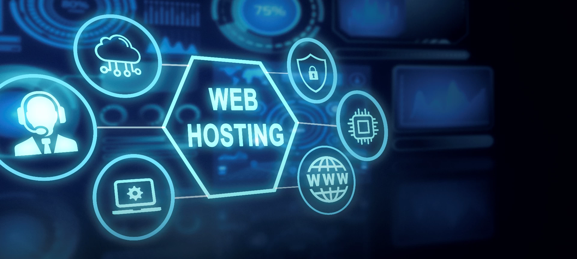 Iconos tecnológicos sobre alojamiento web