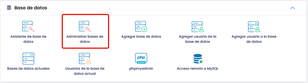 Panel de administración de bases de datos MySQL